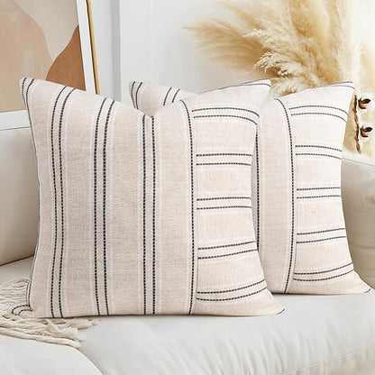 AELS 26x26 Decorative Farmhouse Linen Throw Pillow Covers, Boho Textured Pillow by AELS