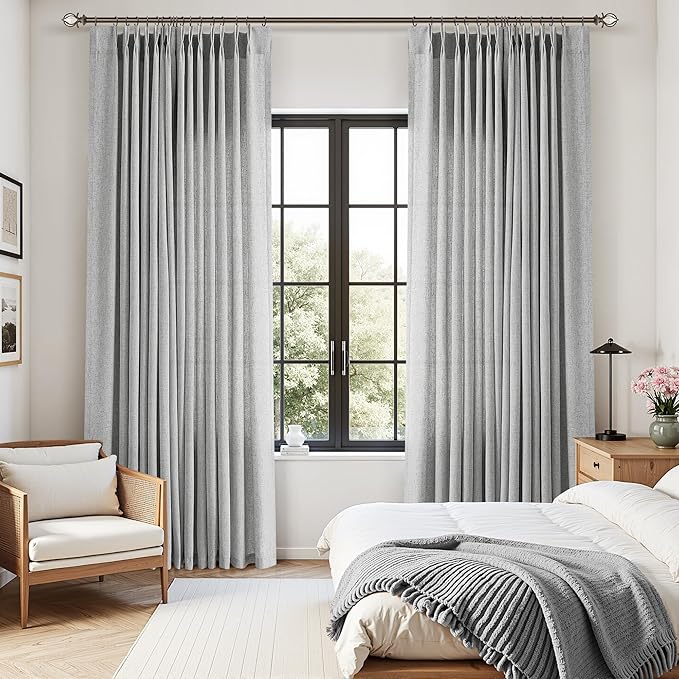 Light Grey Pinch Pleated Linen Curtains 84 Inch Length 2 Panels - Image 2