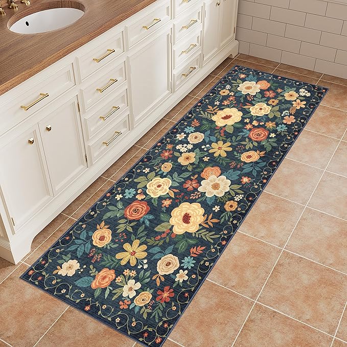 DUKINO 2x5 Runner Rug for Hallway, Washable Kitchen Floral Runner Rug - Image 4