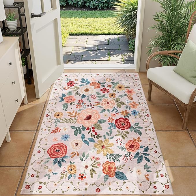 DUKINO 3x4 Area Rug, Lightweight Non Slip Washable Floral Rug, Indoor Low Pile - Image 4