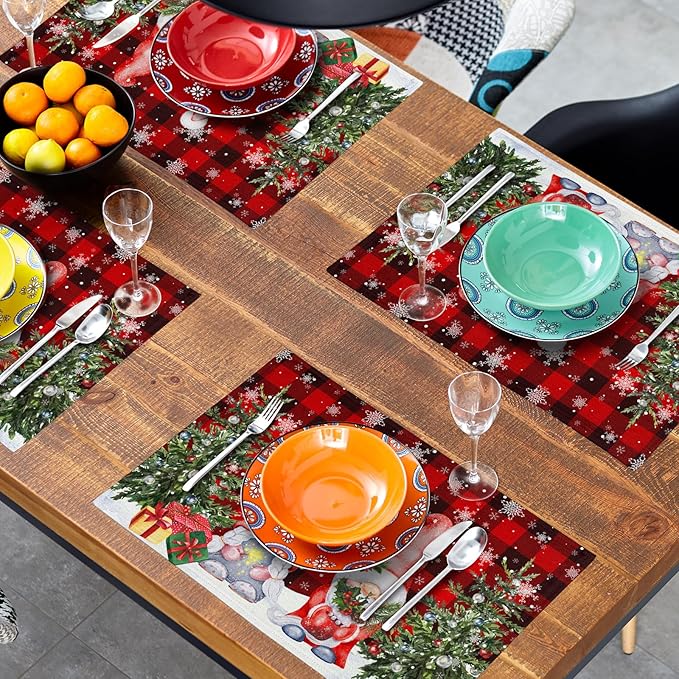 Giwawa Winter Gnomes Placemats Set of 4, Christmas Snowflakes Xmas Trees Linen - Image 8