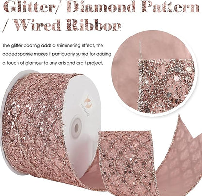 HUIHUANG Rose Gold Glitter Wired Ribbon - Image 4