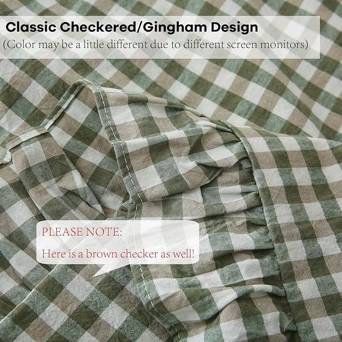2 Pack Sage Green Plaid Ruffle Gingham Throw Pillow Covers, 100% Washed Cotton - Image 5
