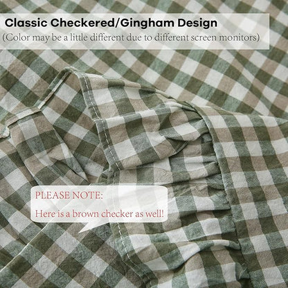 2 Pack Sage Green Plaid Ruffle Gingham Throw Pillow Covers, 100% Washed Cotton - Image 5
