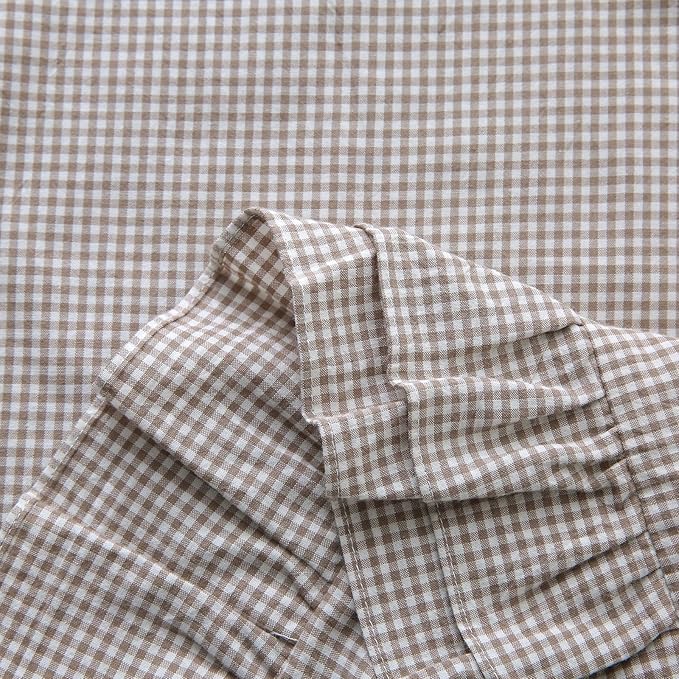 Aryeleay 2 Pack Brown White Plaid Gingham Ruffle Pillow Shams, 100% Washed - Image 6