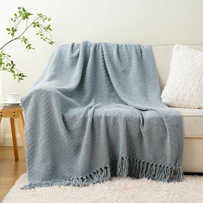 BATTILO HOME Bluish Grey Chenille Throw Blanket - Image 2