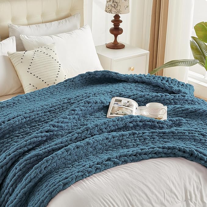 Carriediosa Chunky Knit Throw Blanket 50" X 60", 100% Hand Made Large Chenille - Image 9