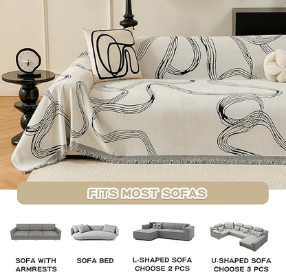 MEETSKY Boho Couch Cover Sofa Covers, Chenille Black Line Couch Covers - Image 6
