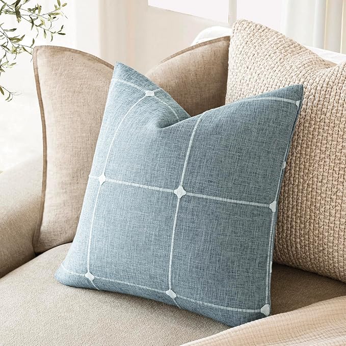 Foindtower Pack of 2 Decorative Faux Linen Jacquard Check Throw Pillow Covers - Image 5