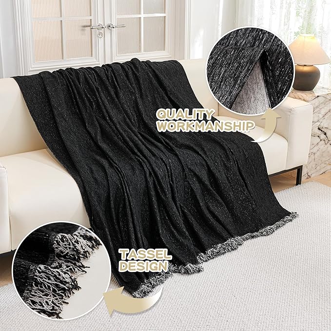 MYSKY HOME Black Couch Cover for 2 Cushion Sofa, Sectional L Shape Throw - Image 3
