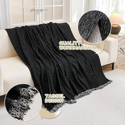 MYSKY HOME Black Couch Cover for 2 Cushion Sofa, Sectional L Shape Throw - Image 3