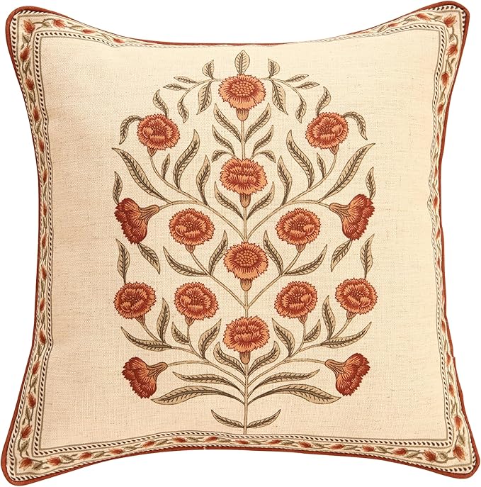 ISAENNE Design Linen Square Vintage Throw Pillow Covers 18"x18", Brick Red by Isaennehomedecoration