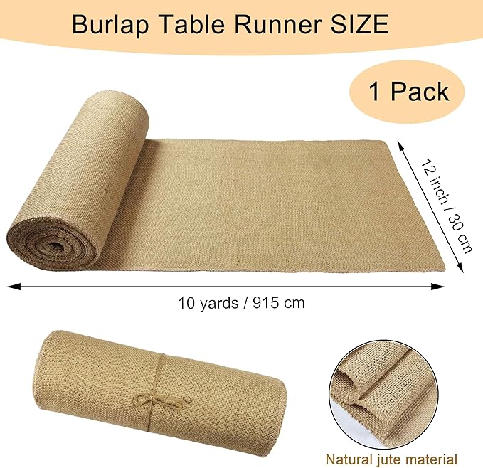 1 Pack 12 inch x 10 Yards Burlap Table Runner, Natural Rustic Jute Table Runners - Image 2