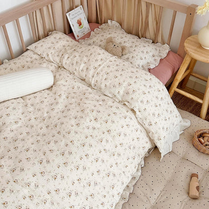 AOJIM Floral Print Kids Duvet Cover, 1-Piece 2-Layer Gauze Muslin Cotton Soft Breathable Toddler Comforter Cover 47X59'', Kids Ruffled Bedding Duvet Cover for Boys Girls, No Quilt or Pillowcases