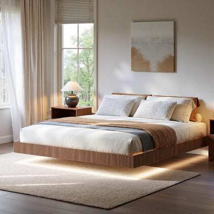 evermagin 12in high walnut king floating bed frame, main product view