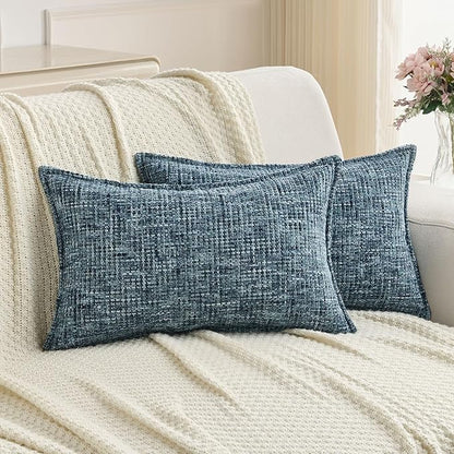 FUTEI Navy Decorative Throw Pillow Covers 12x20 Inch Set of 3, Soft Chenille by FUTEI