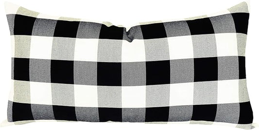 Slow Cow Black Checker Plaid Rectangular Pillow Cover Pillowcase Decorative by SLOW+COW