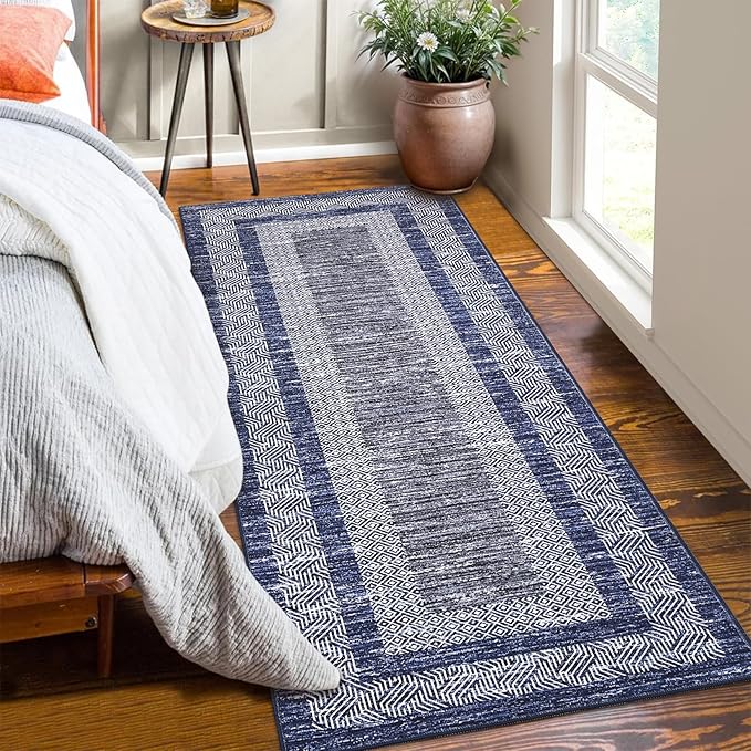 GarveeHome 2.5x8 Modern Bordered Runner Rug Soft Non Slip Washable Floor Carpet - Image 2