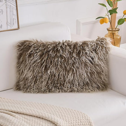 Genuine Mongolian Lamb Fur Pillow Cover – 12"x20" Rectangular Cushion Case – - Image 2