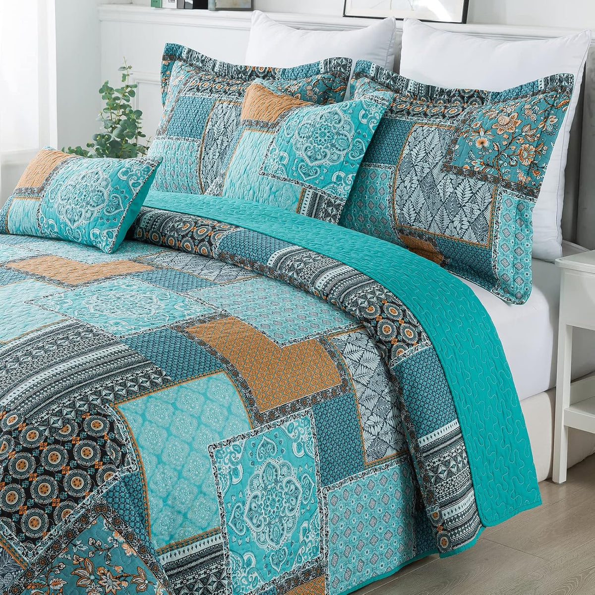 bedifany 3 pieces cotton king size quilt sets, view 9