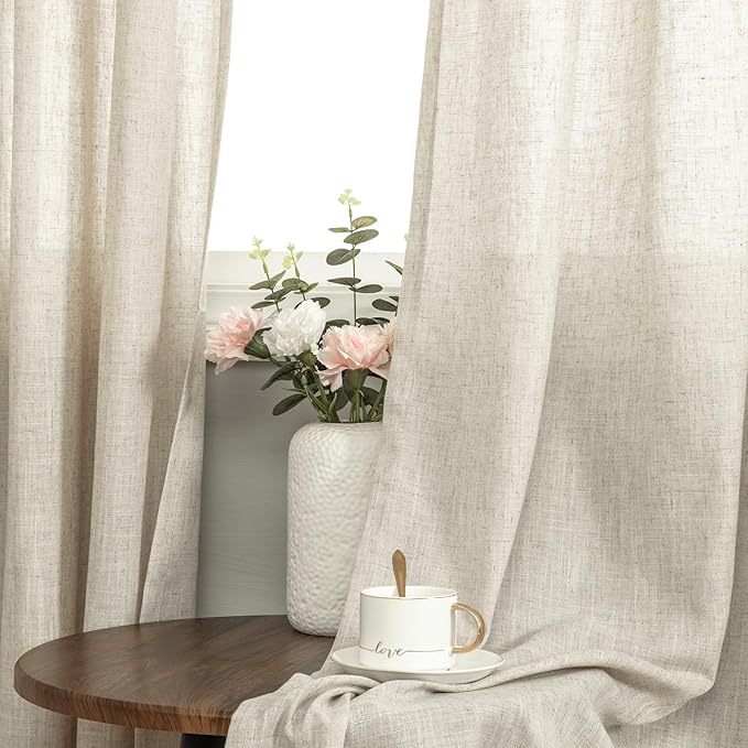 Pitalk Tall Curtains for Large Window Natural Flax Linen Polyester Blended - Image 3