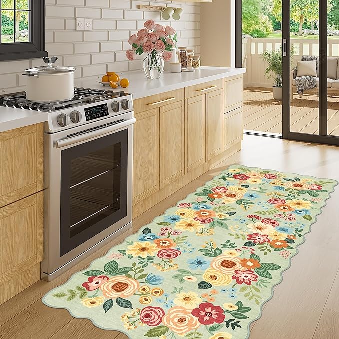 DUKINO 2x5 Washable Runner Rugs, Non Slip Floral Print Entryway Rug - Image 2
