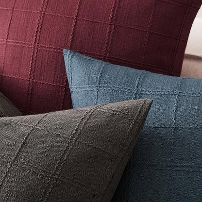 ZeeMart Linen Checked Throw Pillow Covers Set of 2, 18x18 Inch Allover Grid Navy - Image 3