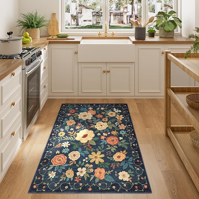 DUKINO 3x4 Area Rug, Lightweight Non Slip Washable Floral Rug, Indoor Low Pile - Image 3