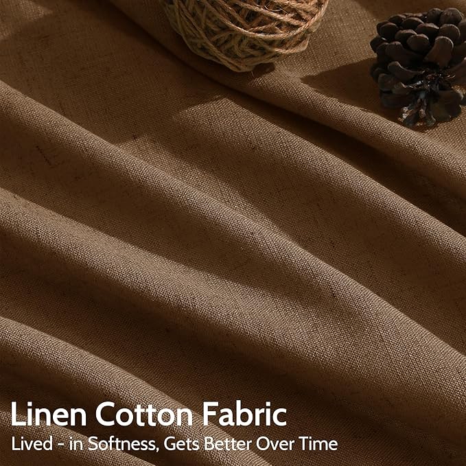 Nanspring Tobacco Brown Semi Sheer Linen Curtains 72 inch Length - Image 4