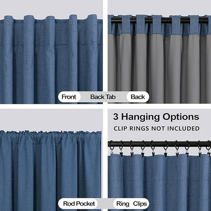 KOUFALL Denim Blue Back Tab Linen Blackout Curtains 92 Inches Long - Image 4