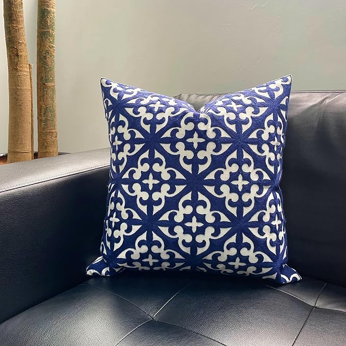 Slow Cow Canvas Embroidery Decorative Throw Pillow Cover Navy Blue Cushion Cover - Image 5