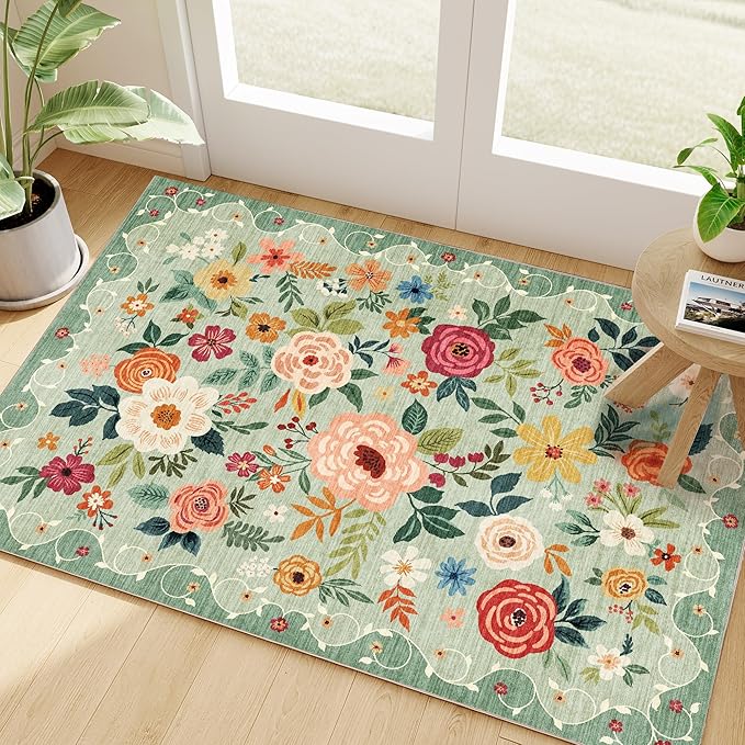 DUKINO 2x3 Rugs for Entryway, Floral Indoor Washable Front Door Mat, Non Slip by DUKINO