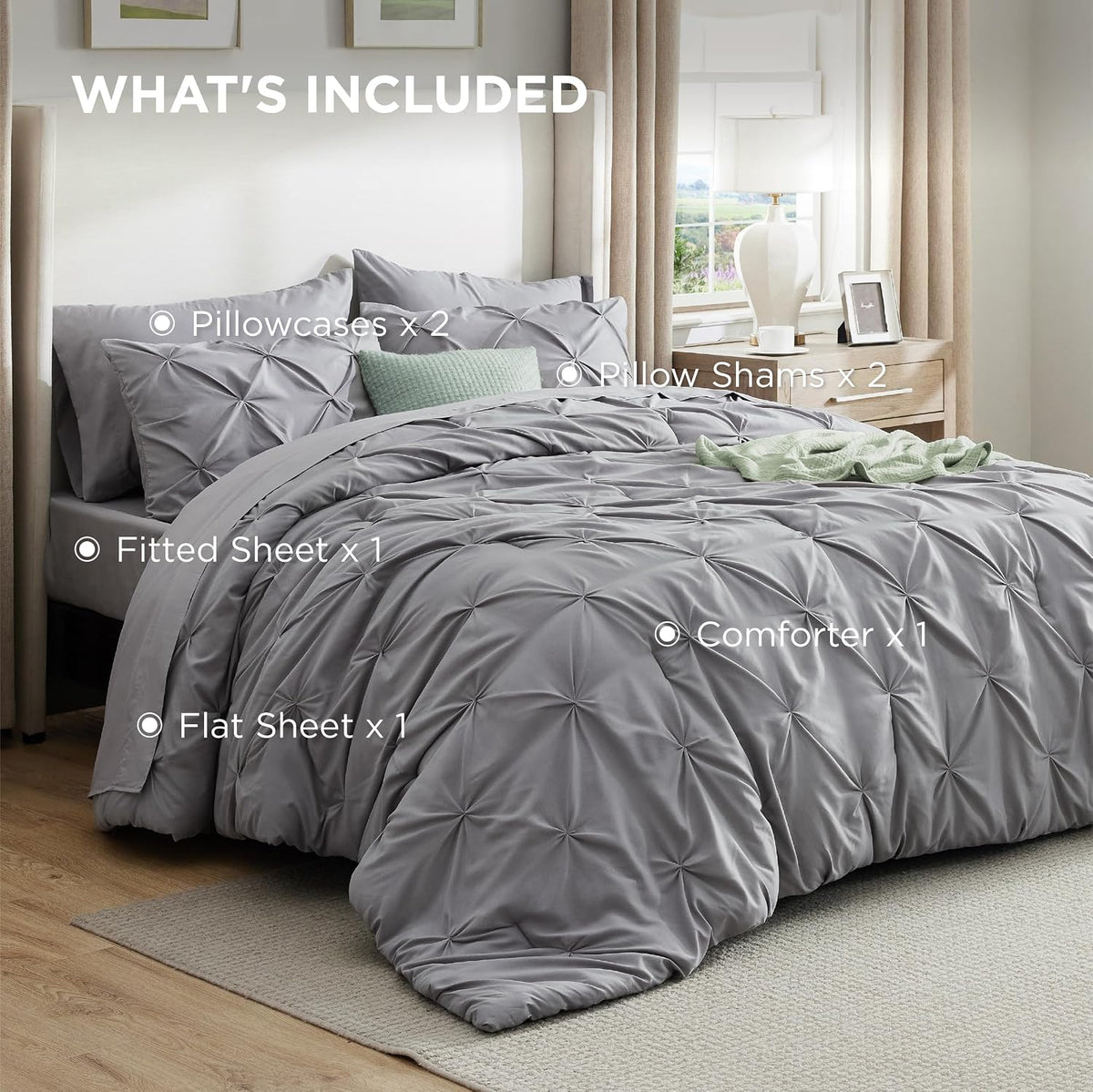 bedsure 7-piece king size comforter set & sheets, view 9