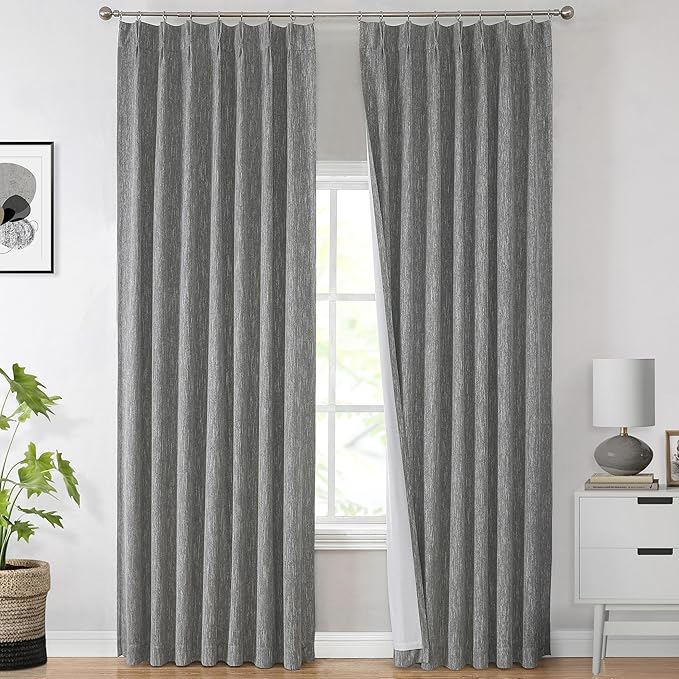 Vision Home Charcoal Grey Full Blackout Curtains Pinch Pleated Room Darkening by VisionHome