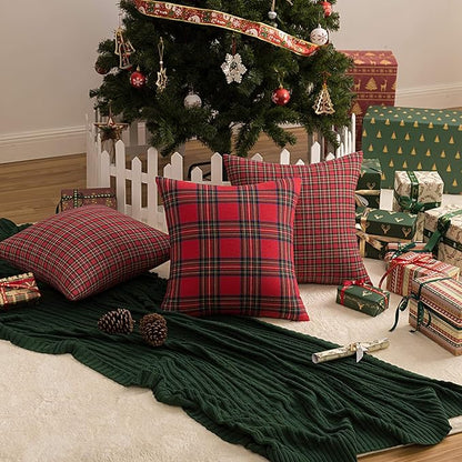 AQOTHES Pack of 2 Christmas Plaid Decorative Throw Pillow Covers Scottish - Image 6