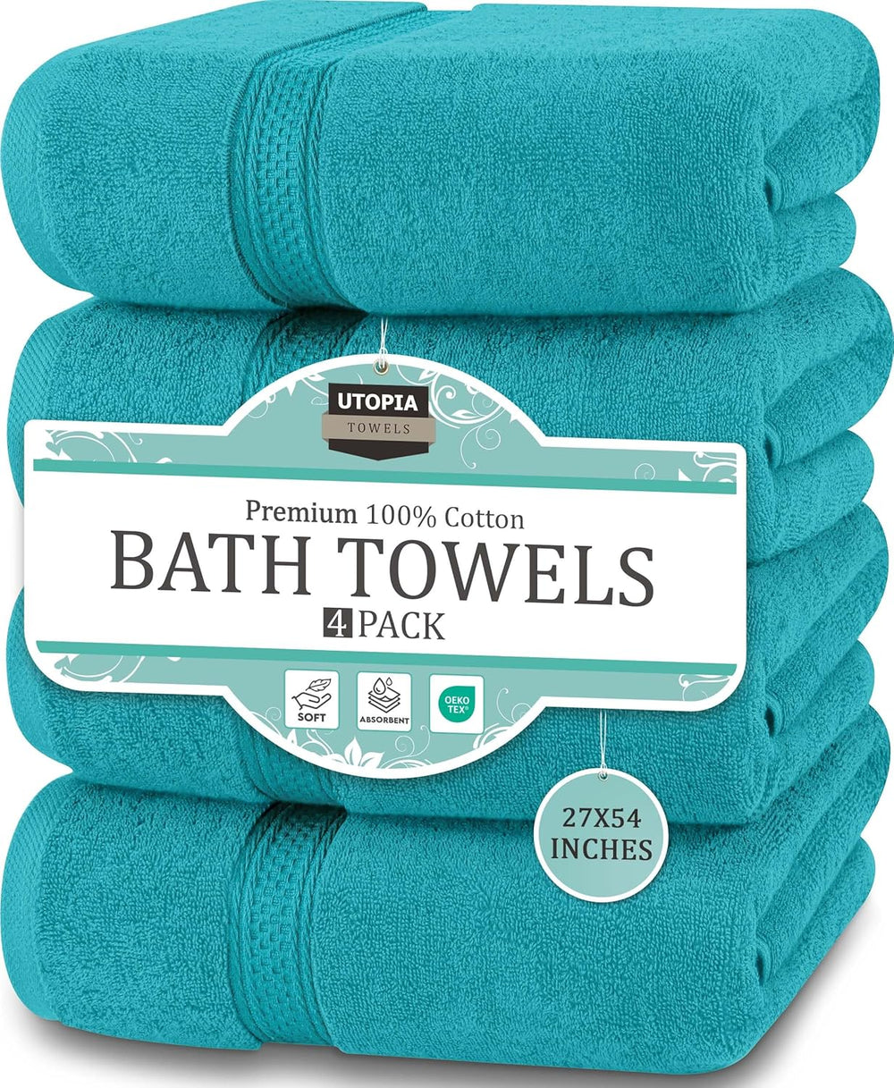 Utopia Towels 4 Pack Premium Bath Towels, 27x54 in, 600 GSM Cotton Turquoise