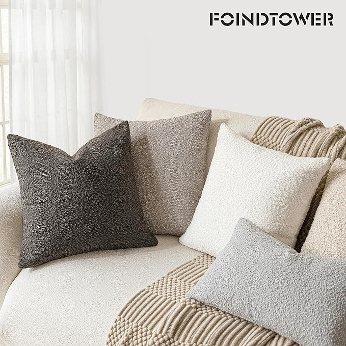 Foindtower Pack of 2 Textured Boucle Throw Pillow Covers Accent Solid - Image 7