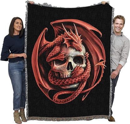 Pure Country Weavers Skull Embrace Dragon Woven Blanket by Anne Stokes by PureCountryWeavers