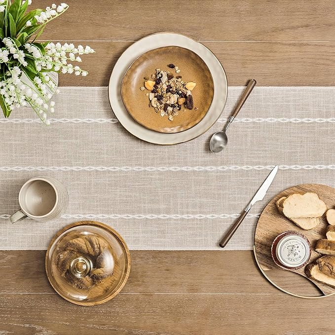 ZeeMart Farmhouse Braided Striped Table Runner, Rustic Cream Table Runners 108 - Image 4