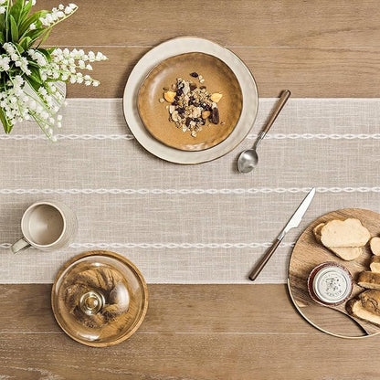 ZeeMart Farmhouse Braided Striped Table Runner, Rustic Cream Table Runners 108 - Image 4