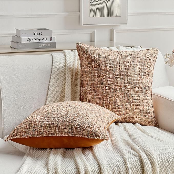 FUTEI Rust Decorative Throw Pillow Covers 22x22 Inch Set of 2, Soft Chenille - Image 5