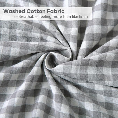Grey White Plaid Ruffle Gingham Bedding Body Pillow Cover, 100% Washed Cotton - Image 6