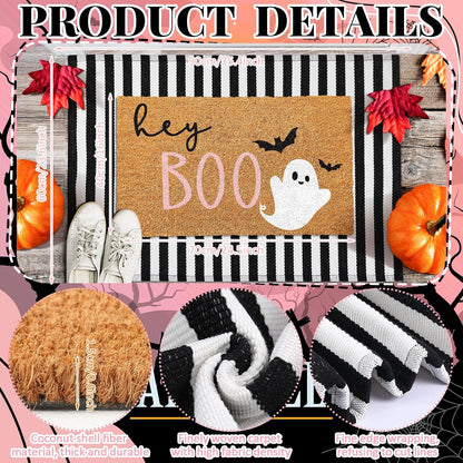 Duraaamo 2 Pcs Halloween Door Mat Outdoor, Ghost Pink Boo Style, Non Slip