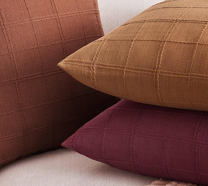 ZeeMart Linen Checked Throw Pillow Covers Set of 2, 18x18 Inch Allover Grid - Image 4
