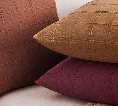 ZeeMart Linen Checked Throw Pillow Covers Set of 2, 24x24 Inch Allover Grid - Image 4
