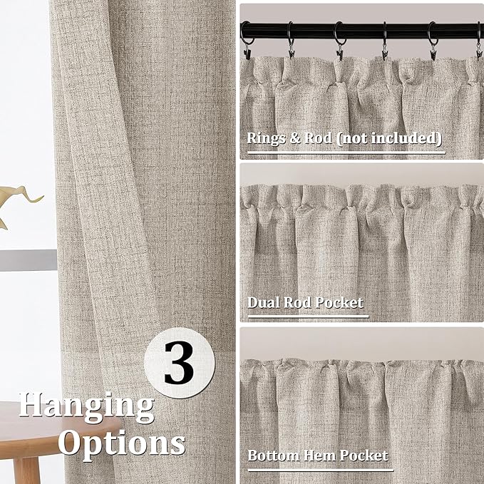 Gwine Short Curtains 36 Inch Length 2 Panels, Light Filtering Textured Half - Image 4