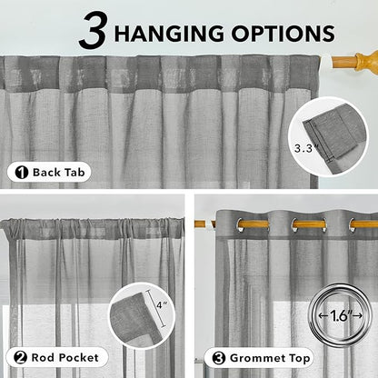 Deconovo Faux Linen Semi Sheer Curtains, 52x63 Inch Length, Light Filtering - Image 4