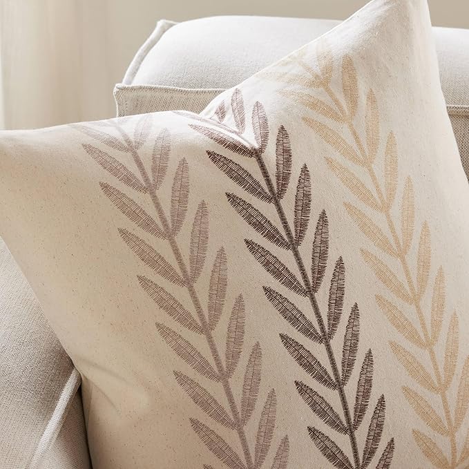 100% Cotton Farmhouse Leaves Throw Pillow Covers Set of 2, 22x22 Inch Mixed - Image 2
