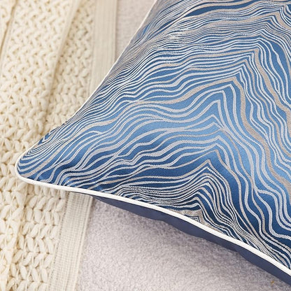 Avigers 20 x 20 Inch Square Navy Blue Silver Gold Abstract Striped Embroidery - Image 4