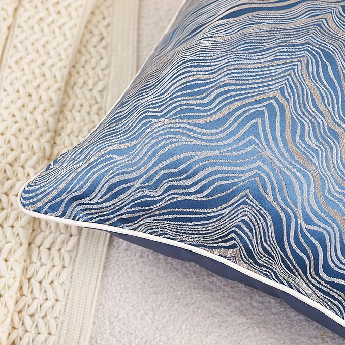 Avigers 12 x 20 Inch Rectangle Blue Silver Gold Abstract Striped Embroidery - Image 5